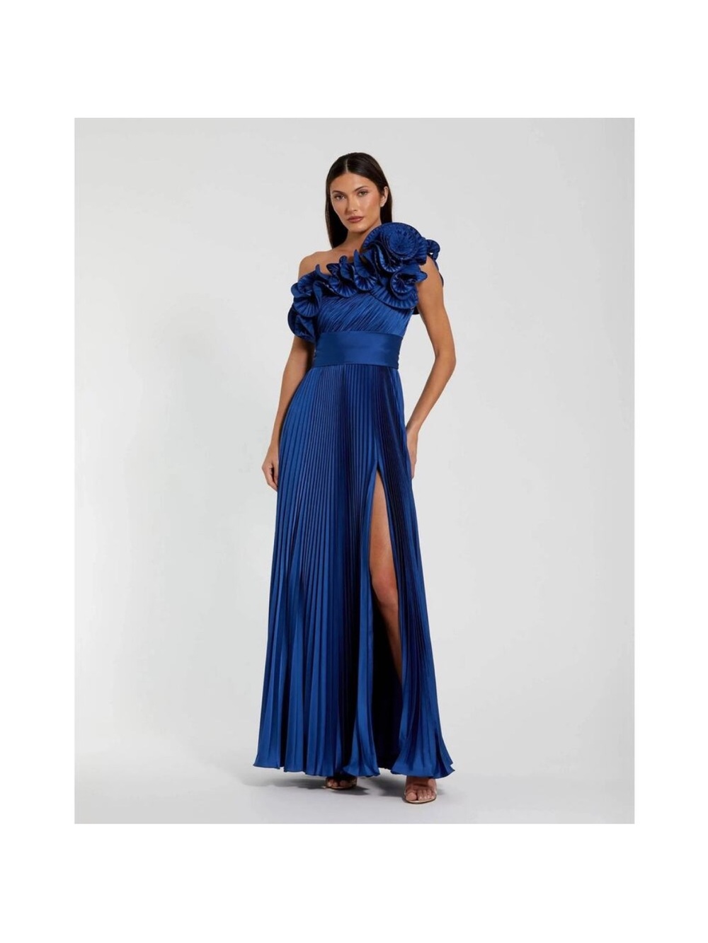 Mac Duggal 49902 Cobalt Blue Pleated Charmeuse One-Shoulder Evening Gown Sz 10